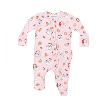 Picture of Angel Dear Bamboo 2 Way Zipper Footie - Vintage Santas Pink