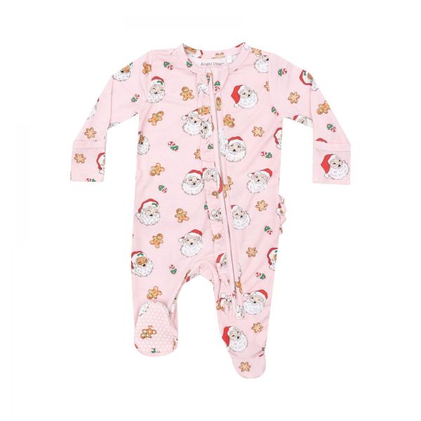 Picture of Angel Dear Bamboo 2 Way Zipper Footie - Vintage Santas Pink