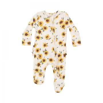 Picture of Angel Dear Bamboo Ruffled 2 Way Zipper Footie - Ribbed Baby Sunflowers