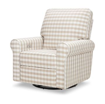Picture of Monroe Power Recliner and Swivel Glider in Tan Check Fabric with USB port | Monogram by Namesake