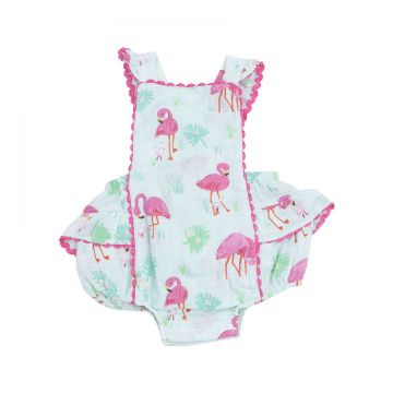 Picture of Angel Dear Flamingos Organic Cotton Muslin Ric-Rac Ruffle Sunsuit