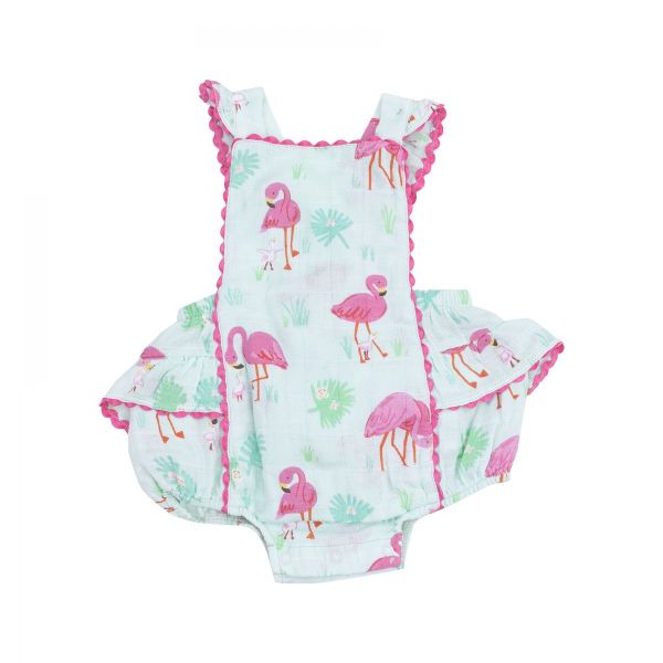 Picture of Angel Dear Flamingos Organic Cotton Muslin Ric-Rac Ruffle Sunsuit