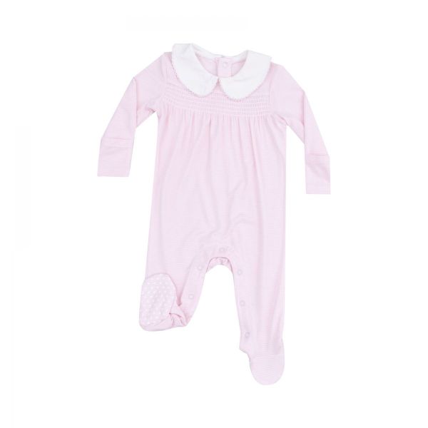 Picture of Angel Dear Stripe Classic Pink 2 Way Zipper Smocked Footie