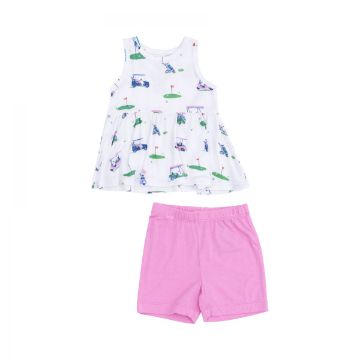 Picture of Angel Dear Vintage Golf Carts Pink Bamboo Peplum Tank Top & Short Set