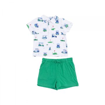 Picture of Angel Dear Vintage Golf Carts Blue Bamboo Polo Shirt & Short Set