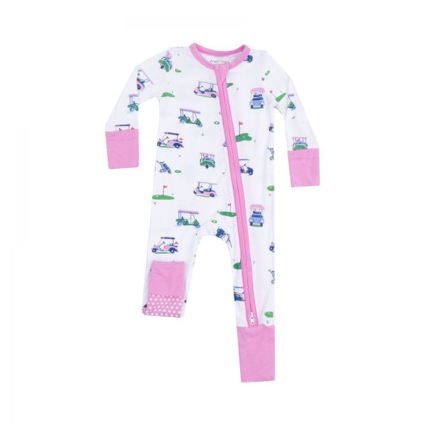 Picture of Angel Dear Vintage Golf Carts Pink Zipper Romper