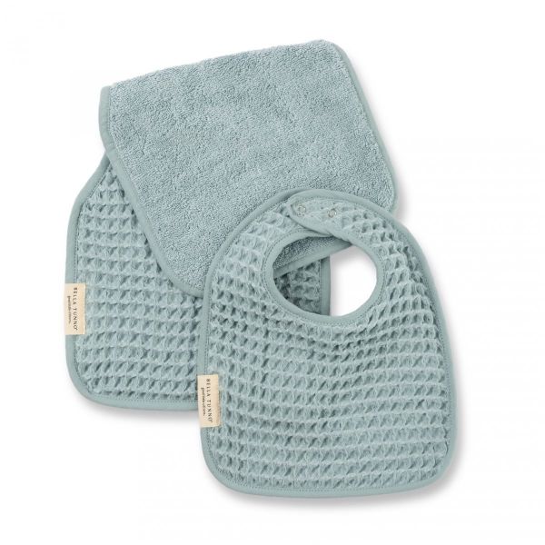 Picture of Reversible Bib + Burp Set Fog | Bella Tunno