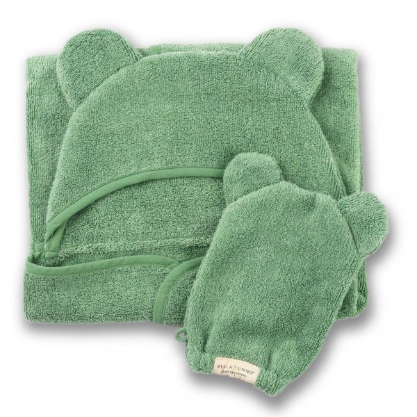 Picture of Hooded Towel + Wash Mitt Set Sea Foam | Bella Tunno