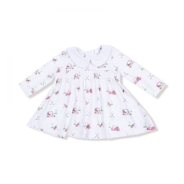 Picture of Angel Dear Baby Golf Carts Pink Smocked Peter Pan Collar Dress + Bloomer