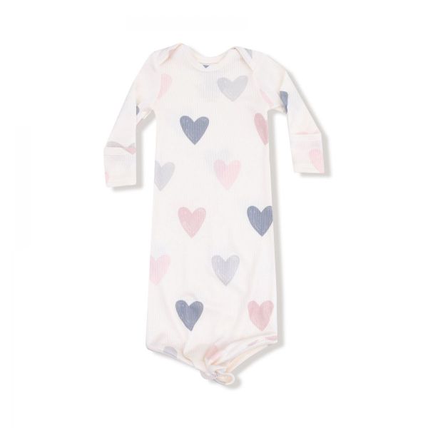 Picture of Hearts - Modal Rib - Knotted Baby Gown 0-3 Months