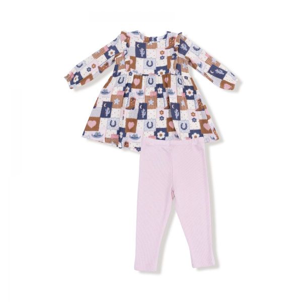 Picture of Angel Dear Patchwork Cowgirl - Ruffle Long Sleeve Dress and Legging Set
