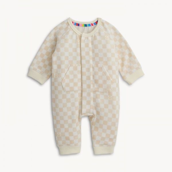 Picture of Magnetic Me Chamois Checkerboard Brushed Fleece Romper