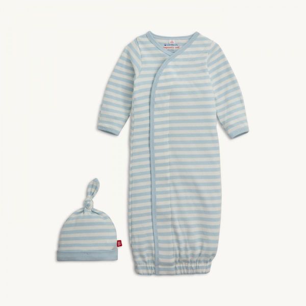 Picture of Magnetic Me Blue Stripe Organic Cotton Gown+Hat (Newborn-3 Months)